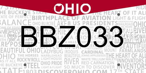 BBZ033 Ohio License Plate