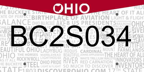 BC2S034 Ohio License Plate