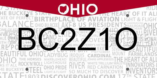 BC2Z1O Ohio License Plate