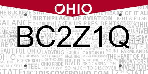 BC2Z1Q Ohio License Plate