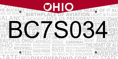 BC7S034 Ohio License Plate