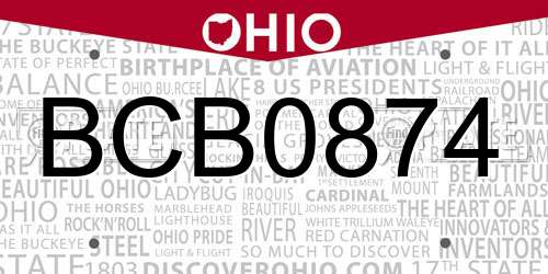 BCB0874 Ohio License Plate