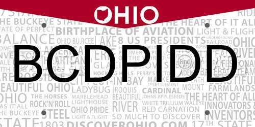 BCDPIDD Ohio License Plate