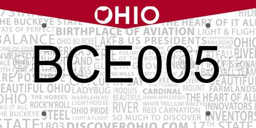 BCE005 Ohio License Plate