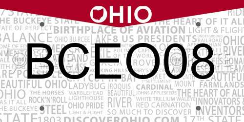 BCEO08 Ohio License Plate