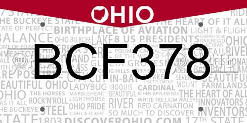 BCF378 Ohio License Plate