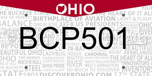 BCP501 Ohio License Plate