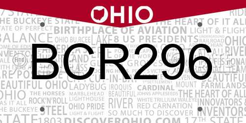 BCR296 Ohio License Plate