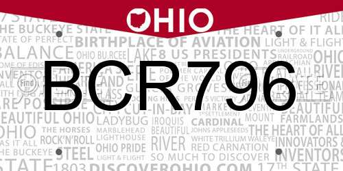 BCR796 Ohio License Plate