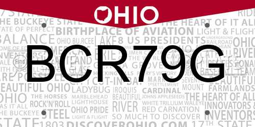 BCR79G Ohio License Plate