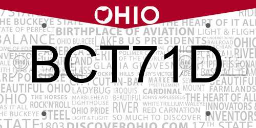 BCT71D Ohio License Plate