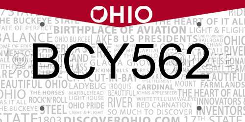 BCY562 Ohio License Plate