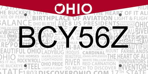 BCY56Z Ohio License Plate