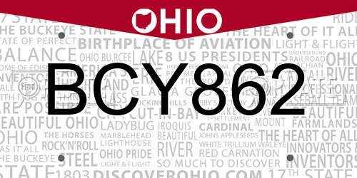BCY862 Ohio License Plate