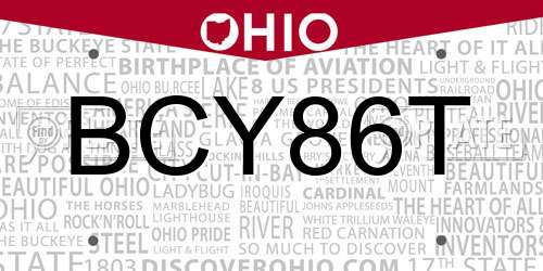 BCY86T Ohio License Plate