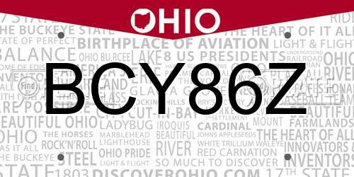 BCY86Z Ohio License Plate