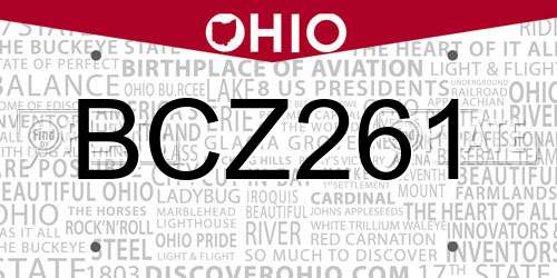 BCZ261 Ohio License Plate