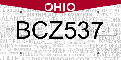 BCZ537 Ohio License Plate