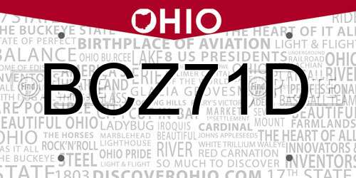 BCZ71D Ohio License Plate