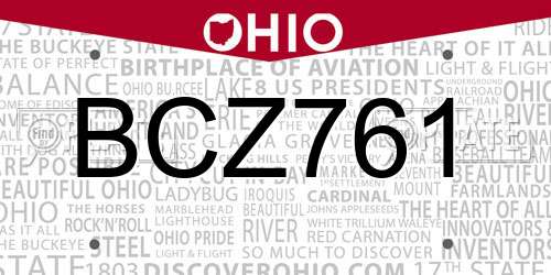BCZ761 Ohio License Plate