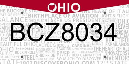 BCZ8034 Ohio License Plate