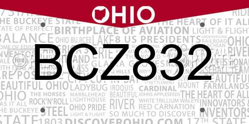 BCZ832 Ohio License Plate