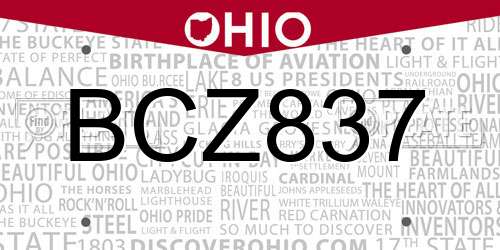 BCZ837 Ohio License Plate