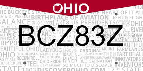 BCZ83Z Ohio License Plate