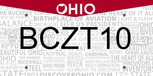 BCZT10 Ohio License Plate