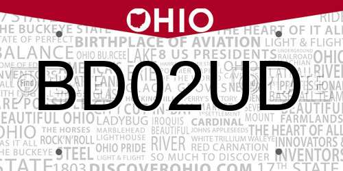 BD02UD Ohio License Plate