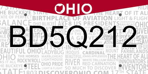BD5Q212 Ohio License Plate