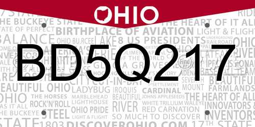 BD5Q217 Ohio License Plate