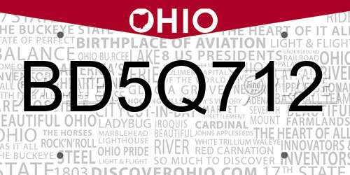 BD5Q712 Ohio License Plate