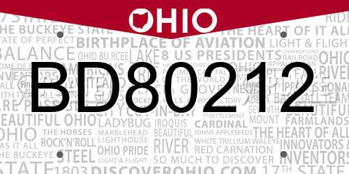 BD80212 Ohio License Plate