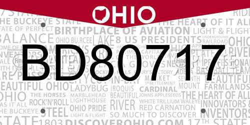 BD80717 Ohio License Plate