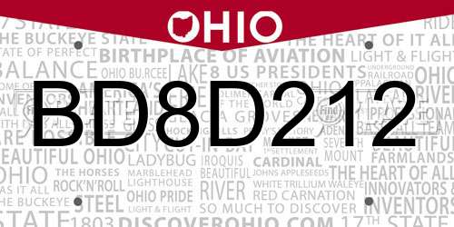 BD8D212 Ohio License Plate