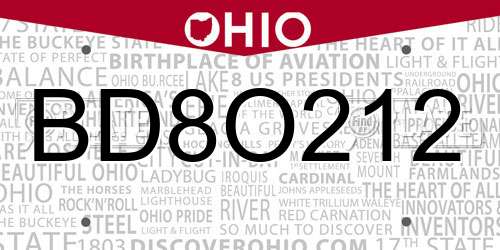BD8O212 Ohio License Plate