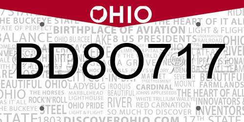 BD8O717 Ohio License Plate