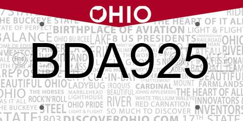 BDA925 Ohio License Plate
