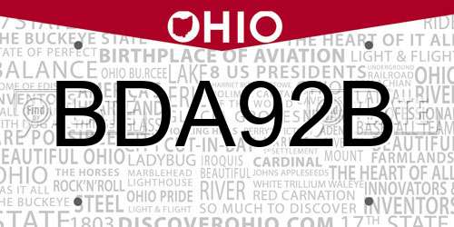 BDA92B Ohio License Plate