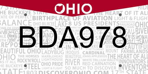 BDA978 Ohio License Plate
