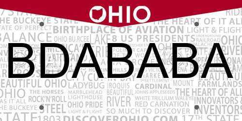 BDABABA Ohio License Plate