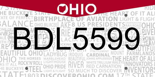 BDL5599 Ohio License Plate