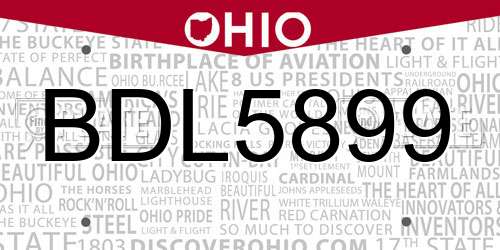 BDL5899 Ohio License Plate