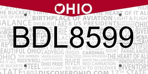BDL8599 Ohio License Plate