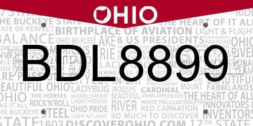 BDL8899 Ohio License Plate