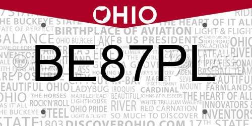 BE87PL Ohio License Plate