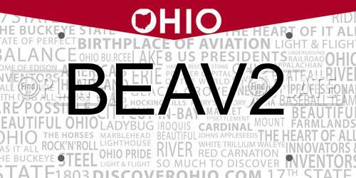 BEAV2 Ohio License Plate