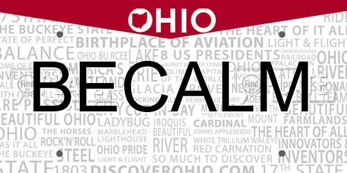 BECALM Ohio License Plate