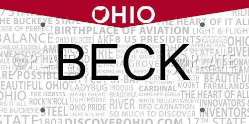 BECK Ohio License Plate